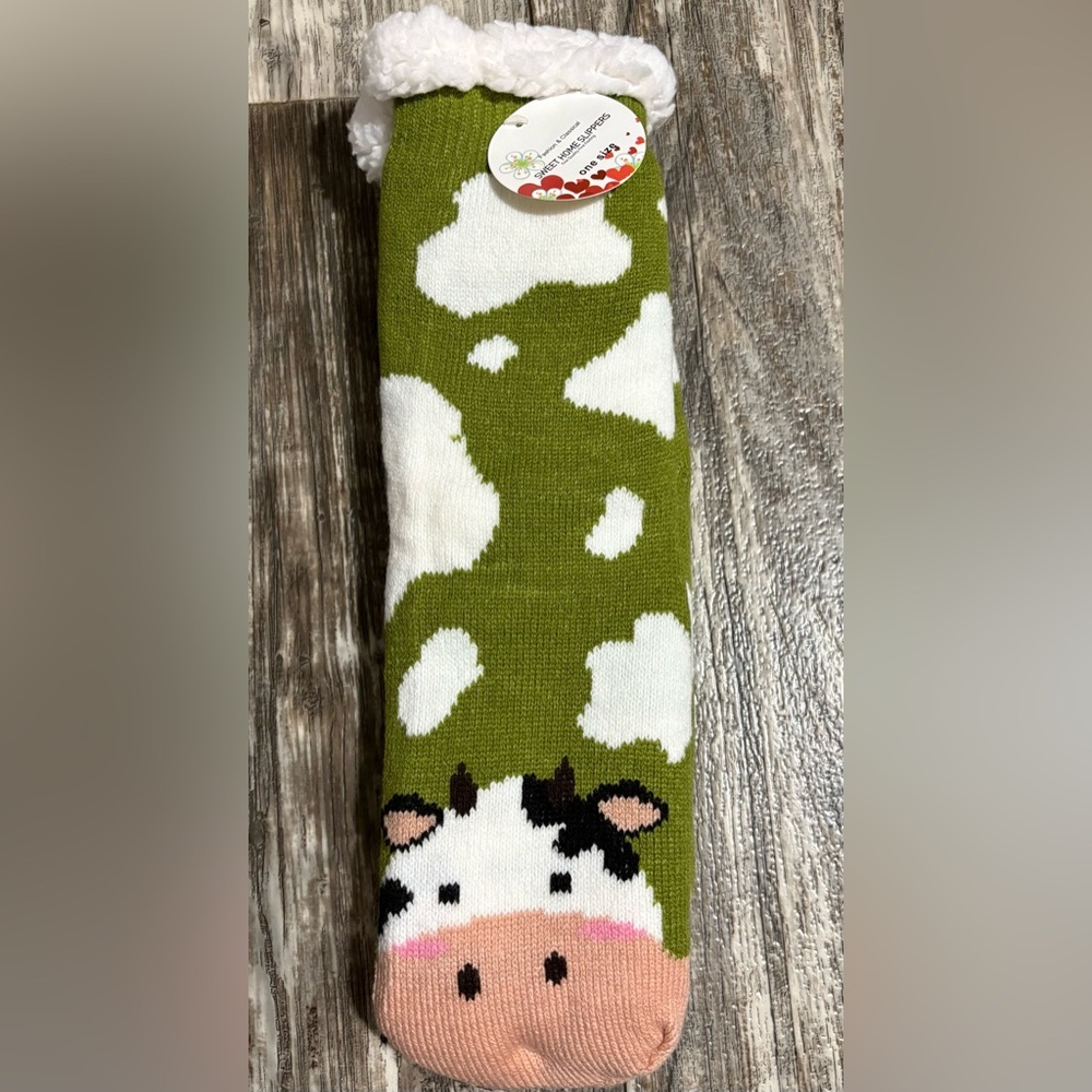 Green and White Cow Patterned Socks